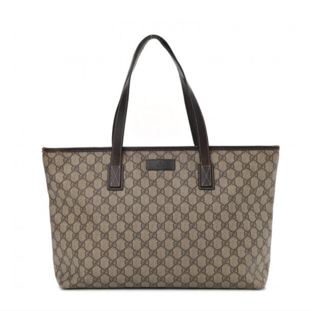 GG Supreme Monogram Medium Zippered Shopping Tote Gray